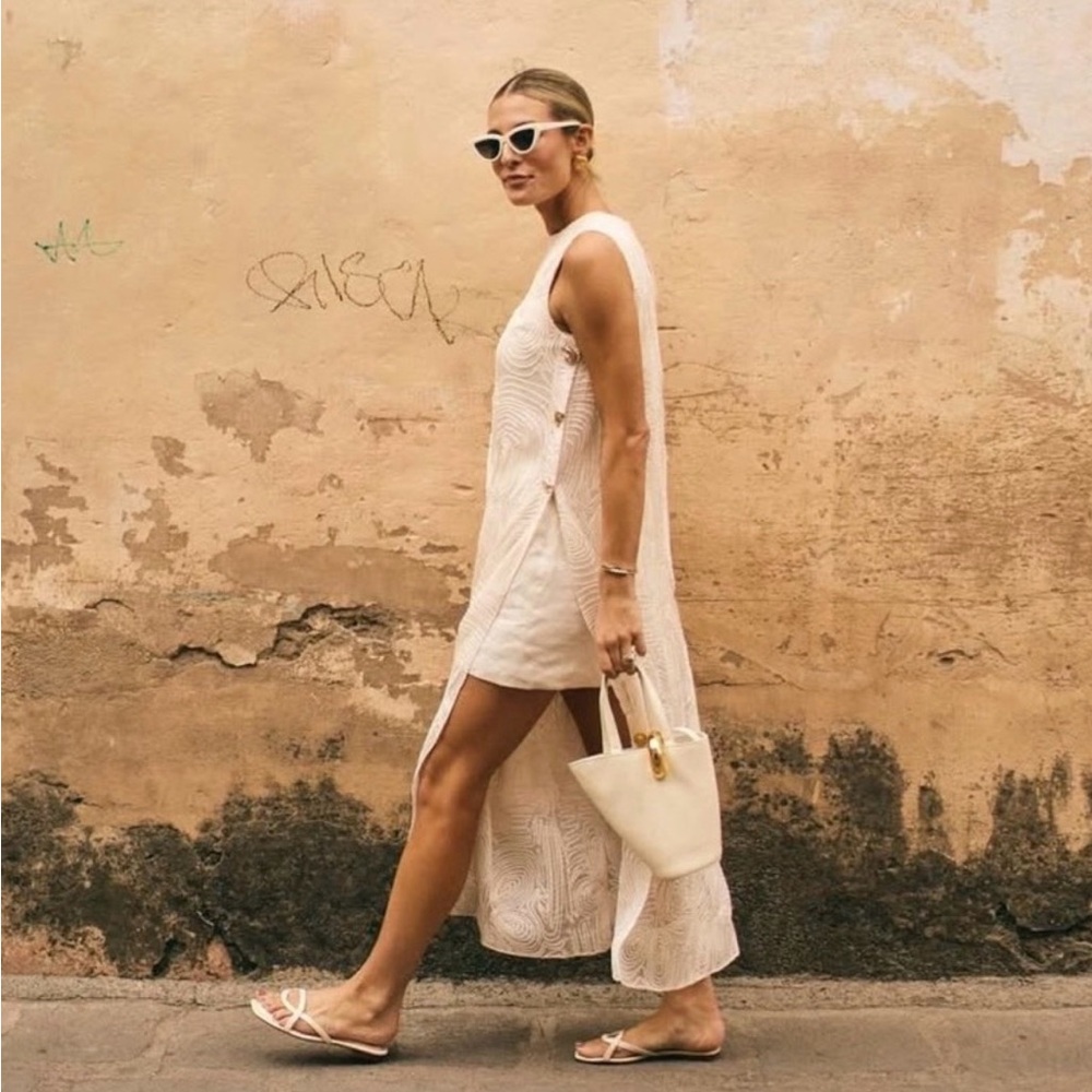 ANTONIO MELANI Cream Midi Dress with Side Slits